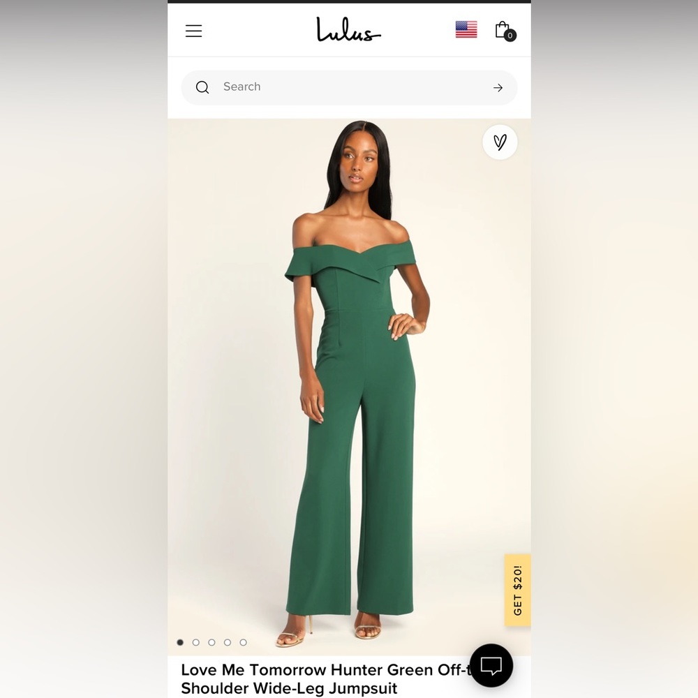 Love Me Tomorrow Hunter Green Off-the-Shoulder Wide-Leg Jumpsuit